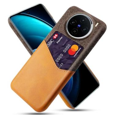 Imagem de Capa para Vivo X100,Anti-deslizamento,Proteção contra quedas de 360°,Resistência à impressão digital,Tela e caso de couro PU com 1 slot de cartão atrás-Brown