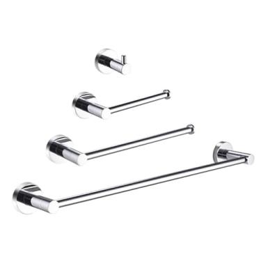Imagem de Suporte de toalha de parede cromado em aço inoxidável 304 para banheiro, roupão, sabonete, lava-louças, conjunto de banheiro (conjunto de 4 peças B)