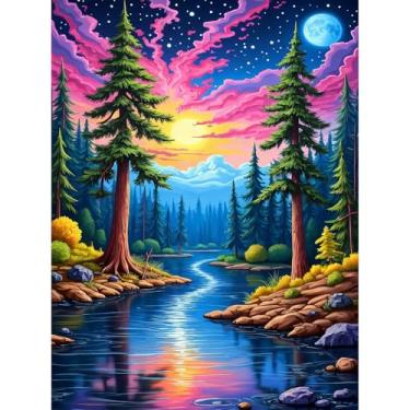 Imagem de Huacan Kit de pintura de diamante 5D para adultos paisagem completa AB broca redonda tela DIY com diamante arte foto cristal strass bordado ponto cruz decoração de parede para casa 11,8 x 15,7 pol/30