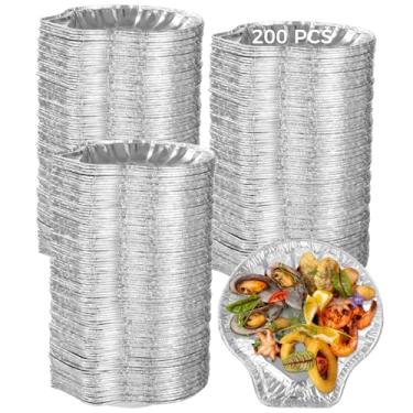Imagem de 200 bandejas descartáveis de folha de alumínio para frutos do mar, mini frigideiras de ostras e vieiras, perfeitas para churrasco, assar e catering