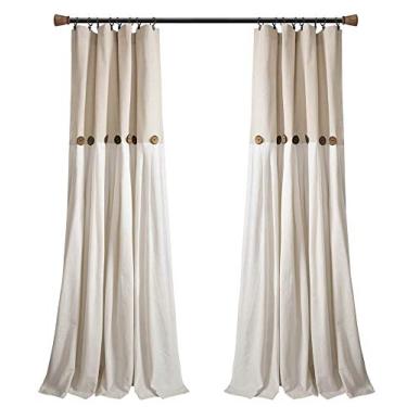 Imagem de Lush Decor Painel de cortina de janela com botão de linho, individual, 101,6 cm L x 241,3 cm C, cortinas de linho - Decoração rústica - Bloco de cores - Cortinas de fazenda modernas