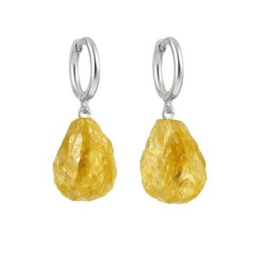 Imagem de Brinco de Argola Citrino Comercial - Cristal Natural, Prata 925