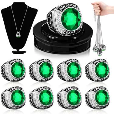 Imagem de Landical 10 anéis de troféu de campeonato em massa MVP anel de troféu prêmio medalha prêmio presente com correntes de pescoço suporte de exibição para basquete beisebol futebol esporte campeão