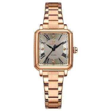 Imagem de Relógio Feminino Mostrador Quadrado Ponto De Luz Em Aço Inoxidavel Impermeavel Cinza