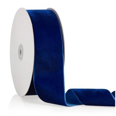 Imagem de Fita de veludo azul marinho 5 cm x 20 metros, fita de Natal perfeita para decoração de guirlanda de árvore de Natal, enfeites de artesanato artesanal, embrulho de presente e fabricação de laços