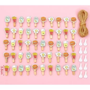 Imagem de Gira comida hambúrguer roupas pin madeira chá de bebê prendedor de roupa jogo exibição de imagem cozinha lanche batatas fritas clipes pacote 50