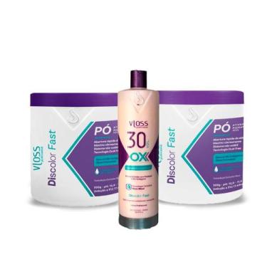 Imagem de Kit Vloss 2x Pó Descolorante Fast Nano Blend Azul 500g + Brinde Ox 30 