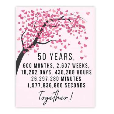 Imagem de Stuff4 Pôster de 50º aniversário sem moldura - 50 anos 600 meses - Feliz aniversário de 50 anos de casamento presentes fofos para parceira, esposa companheira, marido, aniversários de 20 x 25 cm