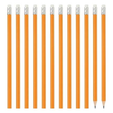 Imagem de PATIKIL Lápis de madeira hexagonais a granel, pacote com 12 lápis de grafite HB com borracha para material de escritório, materiais de desenho de arte de marcação de engenharia, amarelo