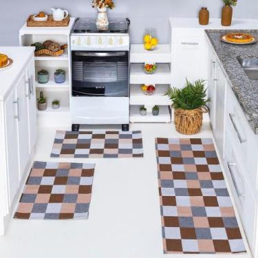 Imagem de Kit Passadeira Tapete Cozinha 3 Peças Jacquard Base Antiderrapante - T