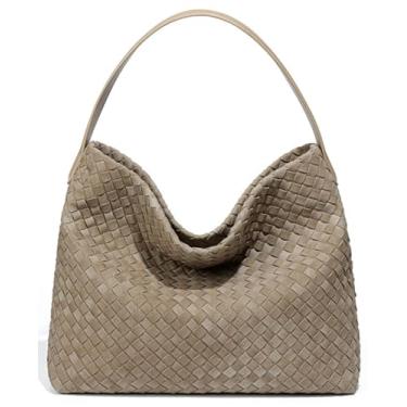 Imagem de Bolsa de ombro feminina de tecido de couro PU, bolsa de ombro com alça superior, bolsa de ombro vegana macia para axilas, cáqui 1, free