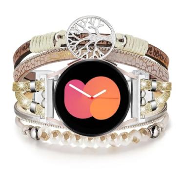 Imagem de Alociaga Pulseiras femininas Boho compatíveis com Samsung Galaxy Watch 7/6/5/4 de 40 mm e 44 mm/Watch 5 Pro de 45 mm/Watch 4 Classic de 46 mm e 42 mm, pulseira multicamadas para smartwatch Galaxy