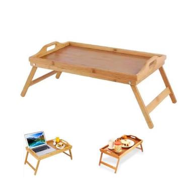 Imagem de Bandeja Servir Café da Manha Bambu Mesinha Pé Dobrável 50x30 FRG0392 -