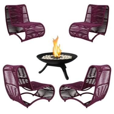 Imagem de Jogo 4 Poltronas Leroy em Corda Náutica + Lareira Portátil Externa Int