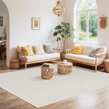 Imagem de LBRO2M Tapete lavável de juta sintética, 10 x 15 cm, para sala de estar, quarto, aparência de juta natural, tapete durável, sólido, sem queda, ecológico (10 x 15 marfim claro)