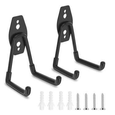 Imagem de ENUODA Ganchos de garagem resistentes, pacote com 2 ganchos de armazenamento de garagem, ganchos utilitários para pendurar ferramentas de jardim, ferramentas elétricas, bicicleta, pá, vassoura, escada