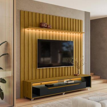 Imagem de Painel Ripado com Led London 177cm e Rack Loop com Rodízios TV 70 Polegadas – Olivar Móveis