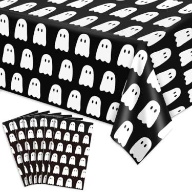 Imagem de AnyDesign Toalha de Mesa Retangular de Halloween Preto Branco Spooky Boo Fantasma Toalha de Mesa de Plástico Descartável para Festa Tema de Aniversário, 137 x 272 cm