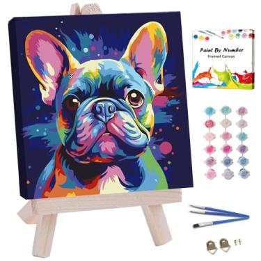 Imagem de JUJUHOOD Kit de pintura emoldurada de buldogue francês colorido por números para adultos iniciantes e crianças de 8 a 12 anos, pintura de cachorro por número sem cavalete, pintura simples por números