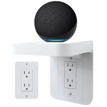 Imagem de Suporte de parede Apple Homepod Mini, suporte de prateleira para tomada, poleiro de energia com gerenciamento de cabo integrado, uma solução de economia de espaço para Google Home/Echo/alto-falantes/escova de dentes elétrica (branca, decoração)