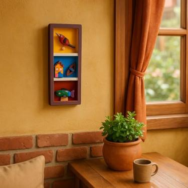 Imagem de Quadro triplo roxo Miriti Colorido Artesanal Pássaros