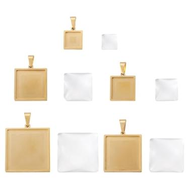 Imagem de Spritewelry Bandejas com pingente de bisel geométrico transparente, biséis pendentes e cúpulas de cabochão de vidro transparente, bandejas quadradas ovais redondas para fazer joias de buquê de