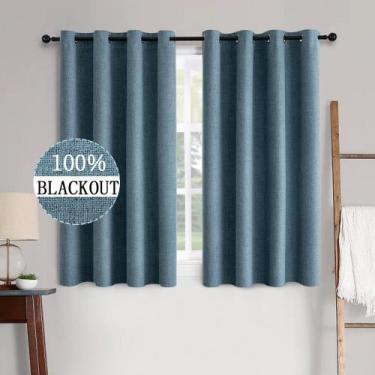 Imagem de Cortinas MIULEE, textura de linho, 100% blackout, azul empoeirado, 132