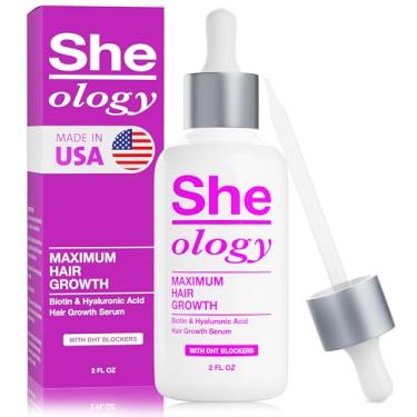 Imagem de Sheology Sérum de crescimento capilar máximo com biotina e ácido hialurônico – bloqueador DHT para todos os tipos de cabelo – antiqueda e queda de cabelo, espessamento e crescimento – Feito nos EUA