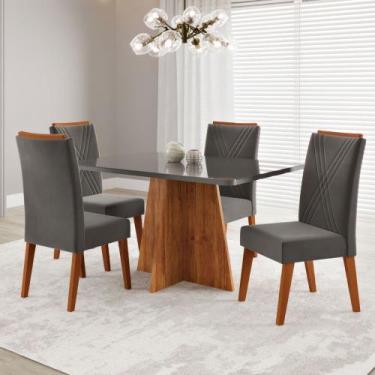 Imagem de Mesa de Jantar 4 Lugares Stilo Mel/Cinza/Veludo Cinza - Viero Móveis, 