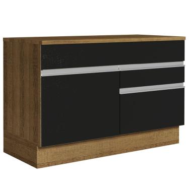 Imagem de Balcão Gabinete de Pia 120 x 60 cm 1 Porta 2 Gavetas Rustic/Preto (Com Tampo) Glamy Madesa