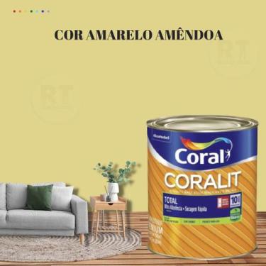 Imagem de Tinta Esmalte Sintético Base Água Cor Amarelo 800ml Coral Coralit Tota