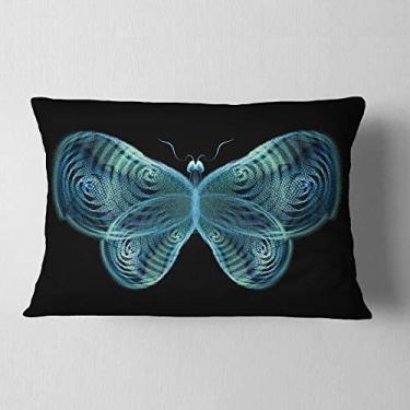 Imagem de Designart Borboleta fractal azul claro no escuro abstrato sala de estar, sofá, almofada de alta qualidade + capa de almofada impressa em ambos os lados 30,5 x 50,8 cm