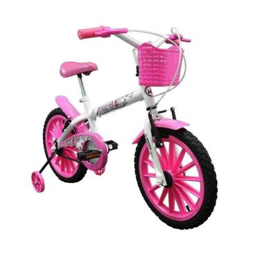 Imagem de Bicicleta Infantil Track Bikes PINK WR com Cestinha e Rodinhas, Aro 16 Branco e Rosa