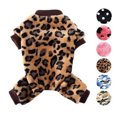 Imagem de Pijama de inverno para cães pequenos, meninas, meninos, pijamas de inverno, para clima frio, 4 pernas, suéter para chihuahua yorkie xícara de chá, macacão fofo para animais de estimação (leopardo,