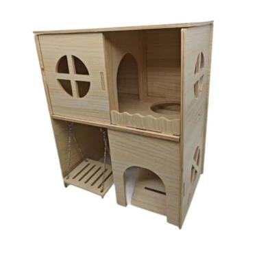 Imagem de Generic Casa de hamster de 2 camadas e acessórios para gaiola de esconderijo, brinquedo de brincar, cabana engraçada com balanço, esconderijo para hamster,