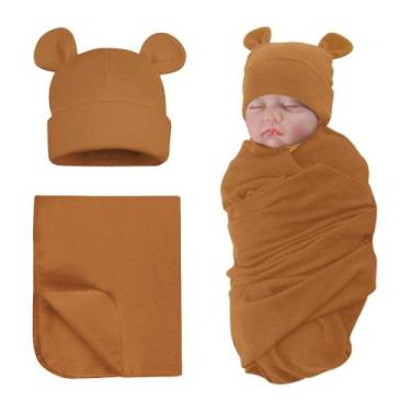Imagem de Conjunto de chapéus Swaddle Cotton PESAAT para bebês recém-nascidos, m