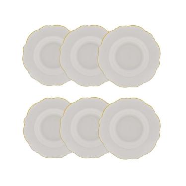 Imagem de Cj 6 Pratos Fundos de Porcelana Branca Maldivas C/Filete Dourado 23cm Wolff