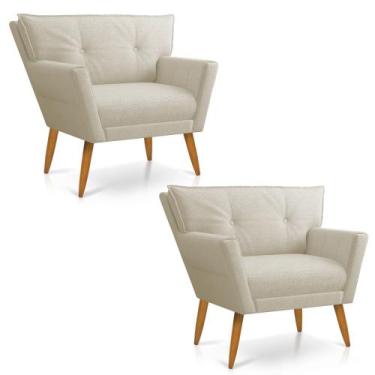 Imagem de Kit 02 Poltronas Anitta Linho Palha A32 Pés Palito Castanho - D'Rossi 