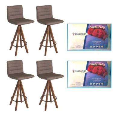 Imagem de 4 Banquetas Giratórias Julia Gourmet-marrom Camurça(leve 2 Travesseiro