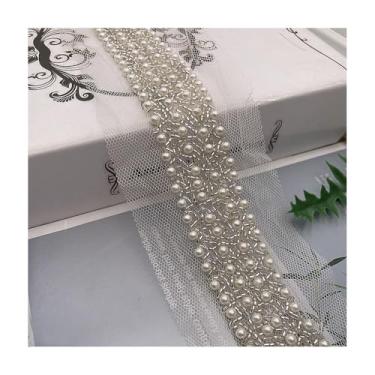 Imagem de 180CM Black White Pearl Beaded Lace Trim Collar Ribbon for Wedding Dress, Clothes, Belts – 9 Colors, 3CM Width, Handcrafted Elegant Sewing Material(Style3)