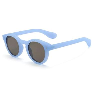 Imagem de JRLLFD Óculos de sol redondos com armação de areia e lentes transparentes, estilo punk, com armação de areia, estilo retrô, com rebites e decoração UV400 (azul areia)