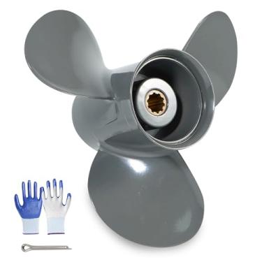 Imagem de Tonvesda Hélice de barco de popa de alumínio de atualização OEM para motores Honda 10 dentes estriados 25-30 HP, 9 1/4x12 9 7/8x9 9 7/8x10 9 7/8x11 9 7/8x12 9 7/8x13 (9 7/8x11)