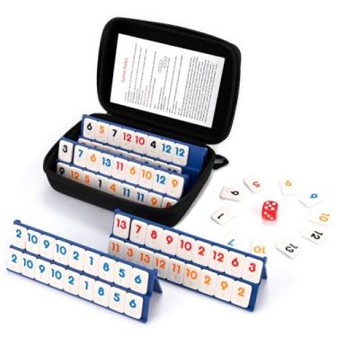 Imagem de Demteric Rummy Cube Game with Case 4 Players, 108 Rummy Number Tiles with 4 Holders Small Travel Classic Family Board Game for Adults Kids