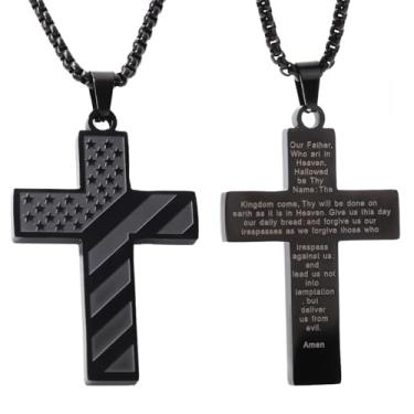 Imagem de Colar de Cruz para Homens, Aço Inoxidável Religioso Cristão Pingente de Corrente Joia para Filho Pai Irmão Marido Namorado (Preto)