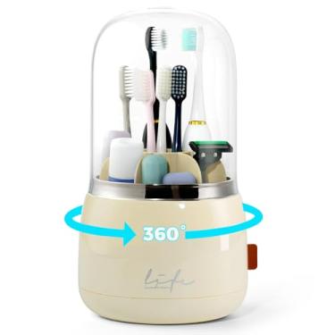 Imagem de Suportes de escova de dentes para banheiros, suporte giratório de 7 compartimentos para escova de dentes com tampa, suportes de escova de dentes elétrica infantil e pasta de dente para suporte para