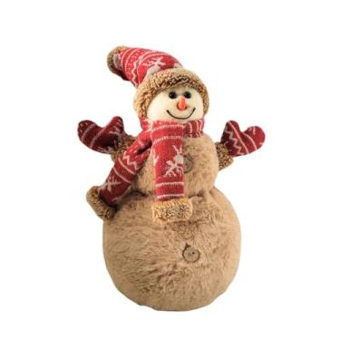 Imagem de Master Christmas - Boneco de Neve Decorativo Natal em Pelúcia com Gorro e Cachecol Crochê Vermelho 30cm