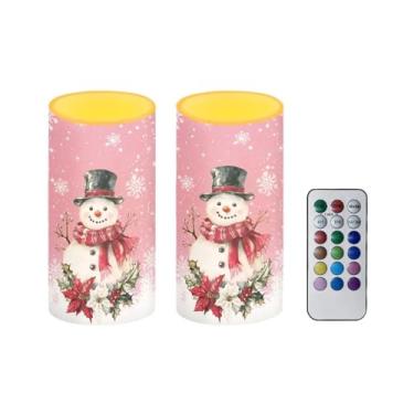 Imagem de Merkmak Velas de flores de Natal sem chamas com temporizador, à prova d'água, velas de pilar de LED com bateria de boneco de neve remoto, luzes de chá para decoração de banquete de festa de ano novo