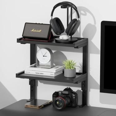 Imagem de Prateleira de mesa de 2 camadas, prateleira de madeira para mesa de escritório/acessórios de jogos, suporte de armazenamento de livros de mesa, prateleira para cima da mesa, (preto)