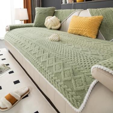 Imagem de vctops Capa de sofá de pelúcia Jacquard com cabo Boho felpuda para cães capa macia antiderrapante para sofá protetor de móveis para crianças, animais de estimação (verde sálvia, 91 x 238 cm)