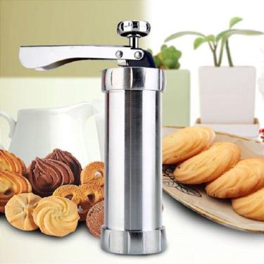Imagem de Maquina Manual Modeladora Biscoitos Cookies 10 Moldes De Alumínio 4 Bicos